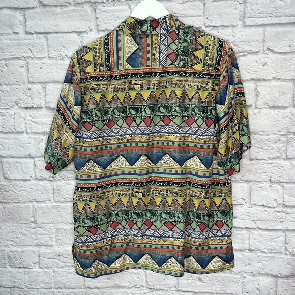 Vintage 90s Womens Silk Shirt Button Front Abstract Stripe Size S Retro - Picture 5 of 5